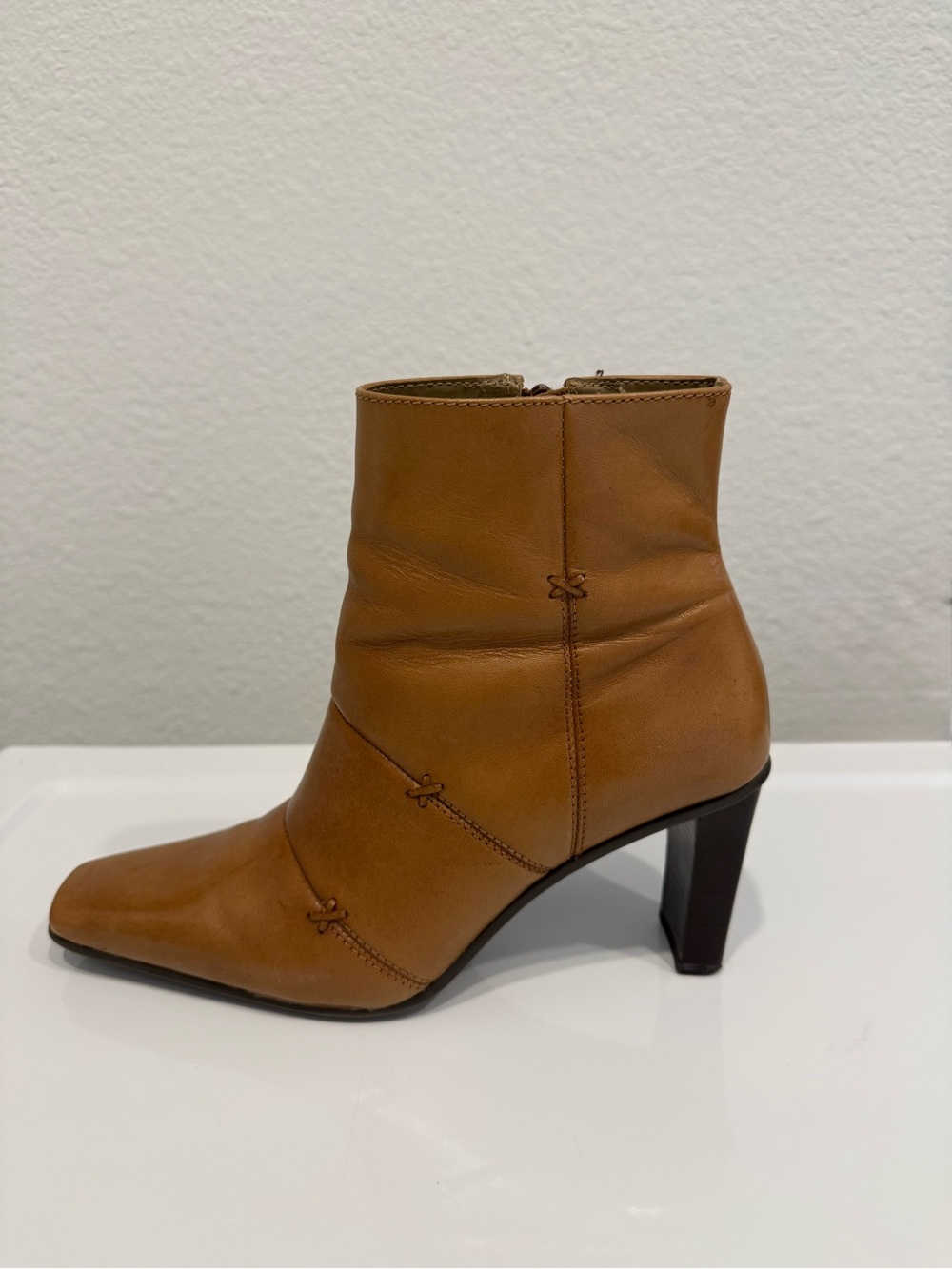 Nicole Chestnut Leather Ankle Boot with Block Heel